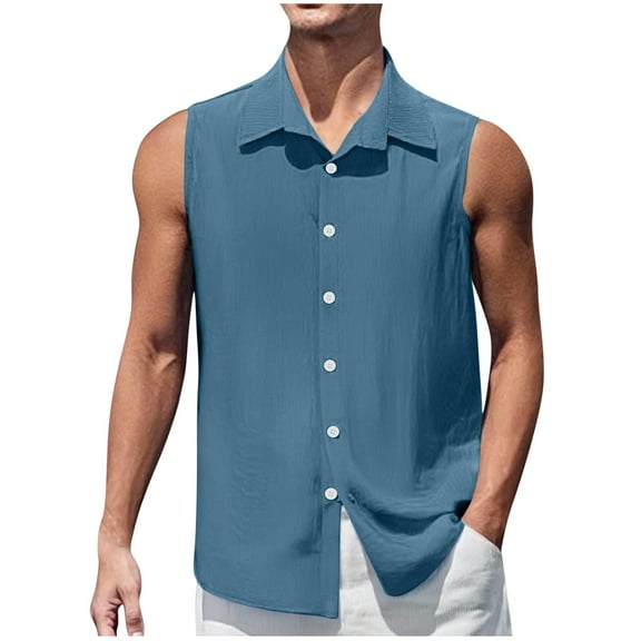 GERsome Men's Tank Tops Solid Color Sleeveless Muscle T Shirts Summer V Neck Collared Button Down Shirt Tops S-2XL
