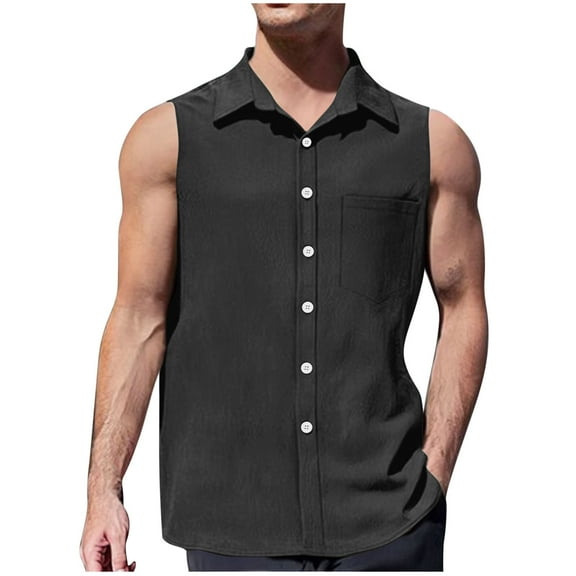 GERsome Men's Tank Tops Solid Color Sleeveless Muscle T Shirts Summer V Neck Collared Button Down Shirt Tops S-2XL