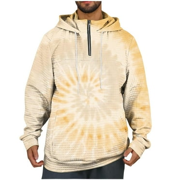 GERsome Men's Tie-Dye Plaid Jacquard Hoodies Casual Long Sleeve Quarter-Zip Pullover Sweatshirt with Pockets up to Sizes 3XL,Yellow/XL