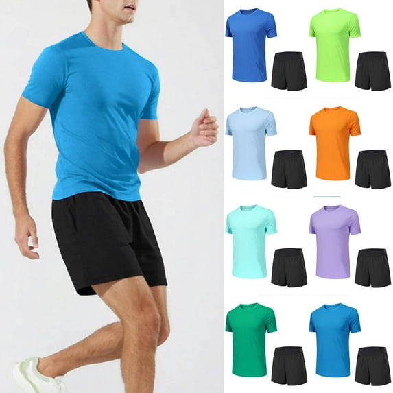 GERsome Men's Tracksuits 2 Piece Short Sleeve Crewneck Plain T Shirts and Shorts Sets Summer Athletic Running Gym Workout Loungewear for Men M-3XL