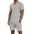 thumbnail image 1 of GERsome Men's Tracksuits 2 Piece Short Sleeve V-neck T Shirts and Shorts Sets Summer Athletic Running Gym Workout Loungewear for Men M-3XL, 1 of 7