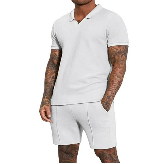 GERsome Men's Tracksuits 2 Piece Short Sleeve V-neck T Shirts and Shorts Sets Summer Athletic Running Gym Workout Loungewear for Men M-3XL