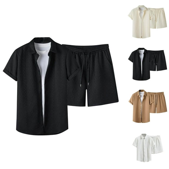 GERsome Men's Tracksuits 2 Piece Summer Short Sleeve Button Up Shirts and Shorts Sets Casual Solid Color Athletic Loungewear S-2XL