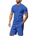 thumbnail image 1 of GERsome Men's Tracksuits Sets Short Sleeve Crew Neck Plain T Shirts and Shorts Causal Running Sports Workout for Men 2 Piece Outfits S-3XL, 1 of 9