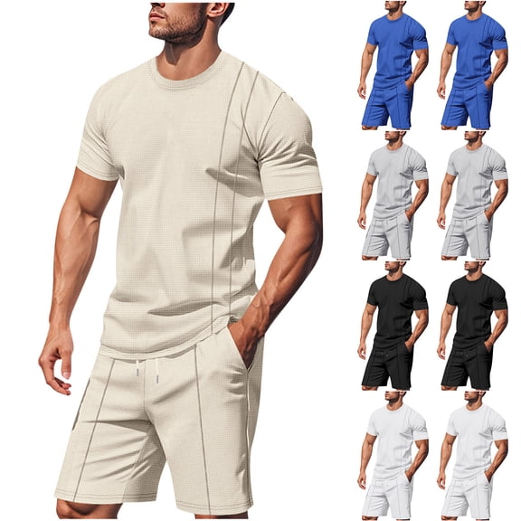 GERsome Men's Tracksuits Sets Short Sleeve Crew Neck Plain T Shirts and Shorts Causal Running Sports Workout for Men 2 Piece Outfits S-3XL