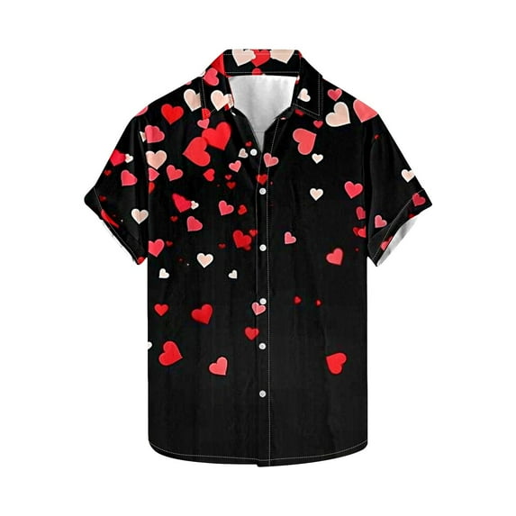 GERsome Men's Valentine's Day Short Sleeve Shirts Button Down Love Heart Graphic Beach Vacation Shirts S-5XL