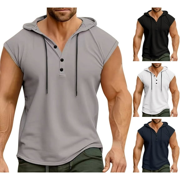 GERsome Men's Workout Hooded Tank Tops Sports Training Sleeveless Gym Bodybuilding Muscle T Shirts S-3XL