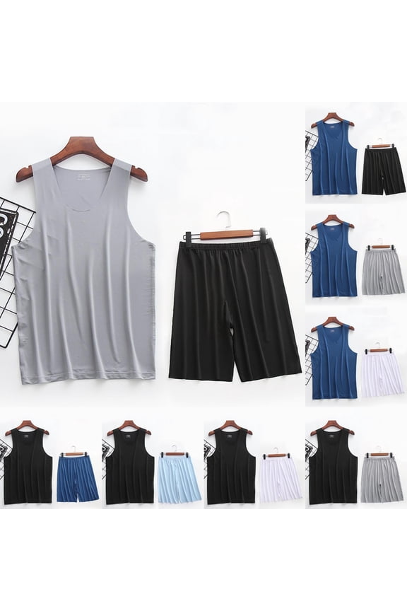 Men's Workout Tank Tops and Shorts Sets 2 Piece Sleeveless Gym T Shirts Fitness Athletic Muscle Tee ﻿Shorts Summer Loungewear L-4XL