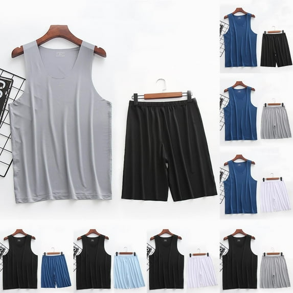 GERsome Men's Workout Tank Tops and Shorts Sets 2 Piece Sleeveless Gym T Shirts Fitness Athletic Muscle Tee Shorts Summer Loungewear L-4XL