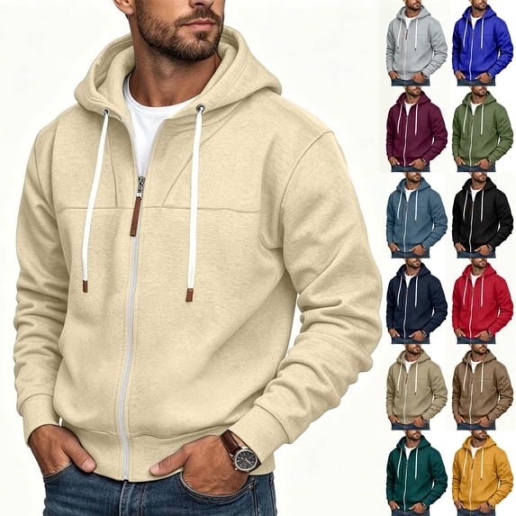 GERsome Men's Zip Up Hooded Sweatshirt Drawstring Long Sleeve Casual Jacket with Pockets Solid Color