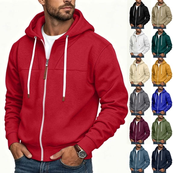 GERsome Men's Zip Up Hooded Sweatshirt Drawstring Long Sleeve Casual Jacket with Pockets Solid Color