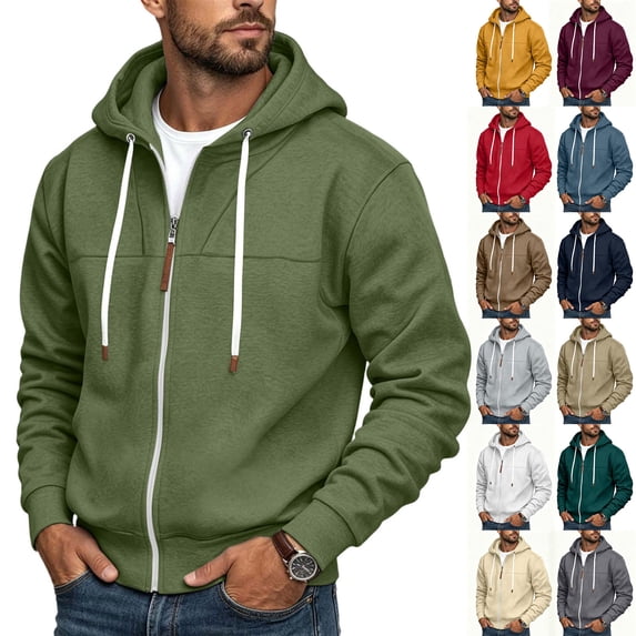GERsome Men's Zip Up Hooded Sweatshirt Drawstring Long Sleeve Casual Jacket with Pockets Solid Color