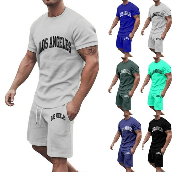 GERsome Mens 2 Piece Lounge Outfits Short Sleeve Crew Neck Tops Matching Drawstring Shorts Summer Loungewear Tracksuits Sets M-3XL