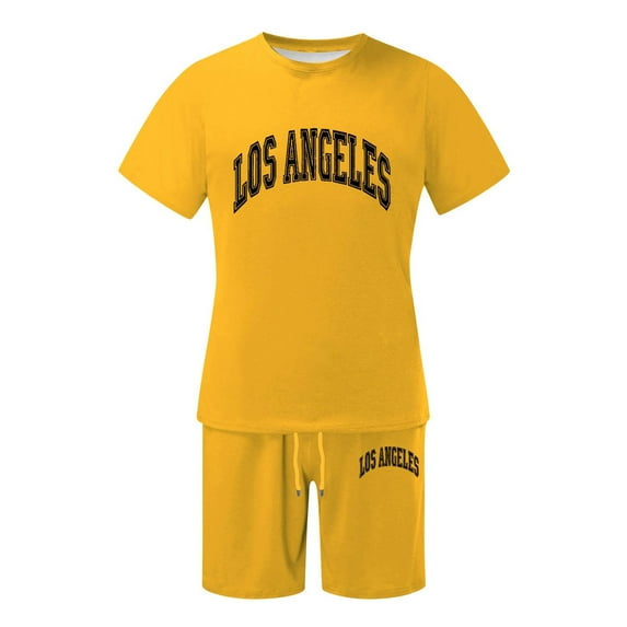 GERsome Mens 2 Piece Lounge Outfits Short Sleeve Crew Neck Tops Matching Drawstring Shorts Summer Loungewear Tracksuits Sets M-3XL