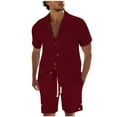 thumbnail image 1 of GERsome Mens 2 Piece Outfits Casual Texture Summer Short Sleeve Button Down Shirts and Shorts Set with Pockets Solid Color S-3XL, 1 of 8