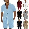 thumbnail image 1 of GERsome Mens 2 Piece Outfits Casual Texture Summer Short Sleeve Button Down Shirts and Shorts Set with Pockets Solid Color S-3XL, 1 of 9