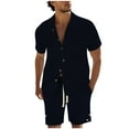 thumbnail image 1 of GERsome Mens 2 Piece Outfits Casual Texture Summer Short Sleeve Button Down Shirts and Shorts Set with Pockets Solid Color S-3XL, 1 of 9