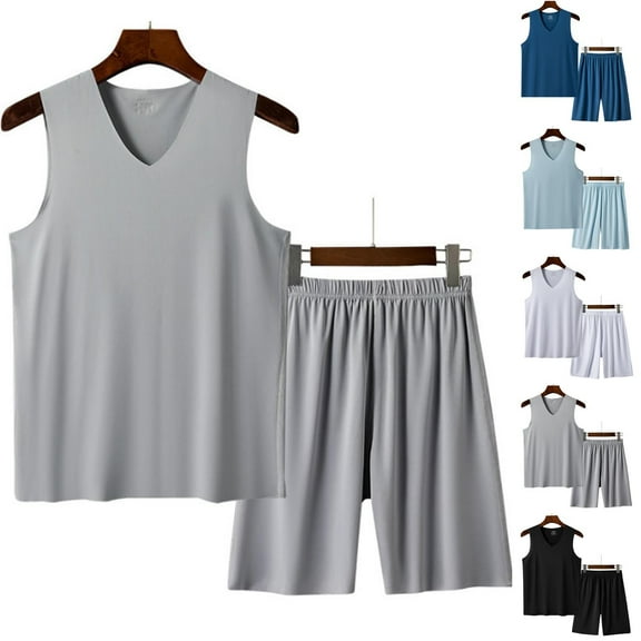 GERsome Mens 2 Piece Outfits Sleeveless V Neck Tank Tops and Shorts Sets Summer Workout Gym Loungewear L-4XL