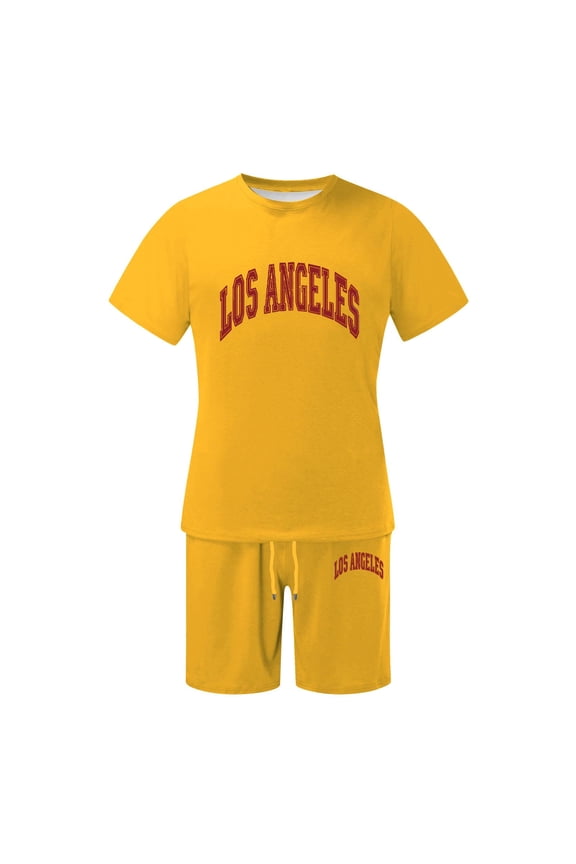 Mens 2 Piece Tracksuits Short Sleeve Crew Neck Tops and Drawstring Shorts Sets Summer Athletic Loungewear M-3XL