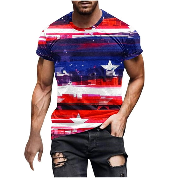 GERsome Mens 4th of July Patriotic T-Shirt American Flag Short Sleeve Crewneck Tops Loose Fit USA Flag Stars Stripes Graphic Tee S-3XL