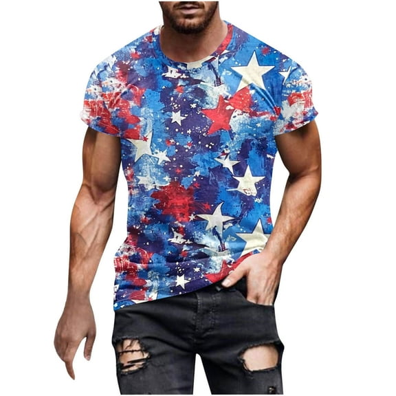 GERsome Mens 4th of July Patriotic T-Shirt American Flag Short Sleeve Crewneck Tops Loose Fit USA Flag Stars Stripes Graphic Tee S-3XL