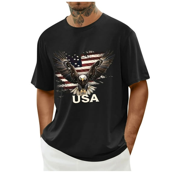 GERsome Mens American Flag Patriotic T Shirt 4th of July Round Neck Short Sleeve Pullover Tops USA Flag Stars Stripes Graphic Tee S-2XL