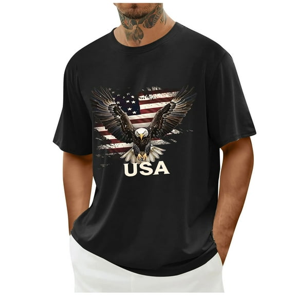 GERsome Mens American Flag Patriotic T Shirt 4th of July Round Neck Short Sleeve Pullover Tops USA Flag Stars Stripes Graphic Tee S-2XL