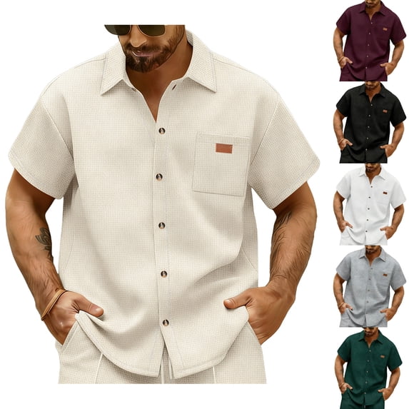 GERsome Mens Button Down Shirts Summer Short Sleeve Casual Beach Collared Shirts with Pocket, Khaki Size L