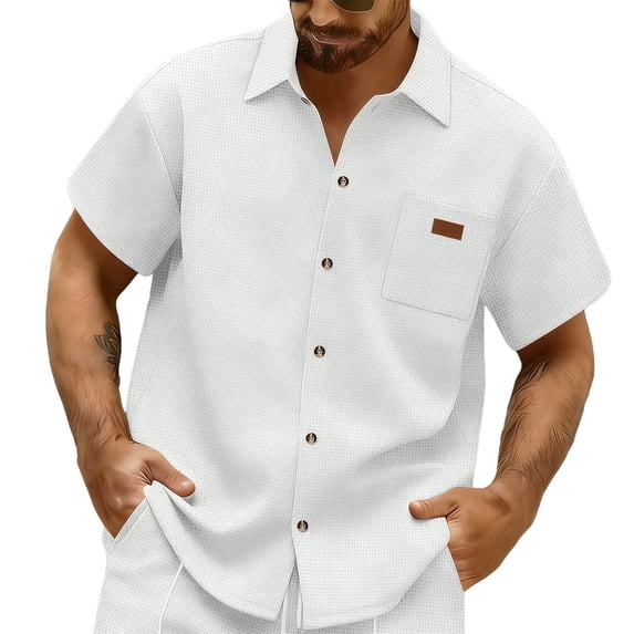 GERsome Mens Button Down Shirts Summer Short Sleeve Casual Beach Collared Shirts with Pocket, White Size XL