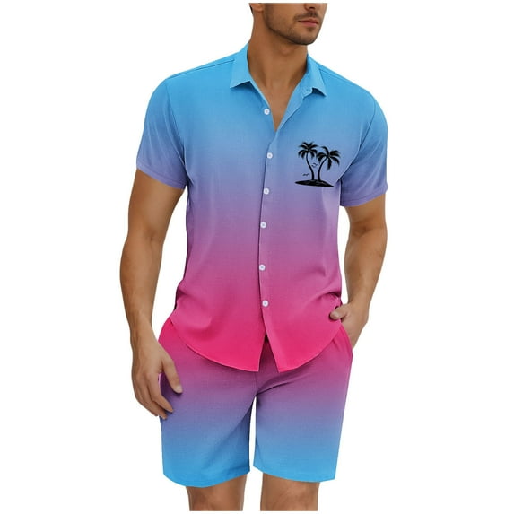 GERsome Mens Floral Hawaiian Outfits 2 Piece Button Down Short Sleeve Shirts and Shorts Sets S-3XL