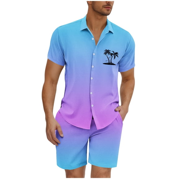 GERsome Mens Floral Hawaiian Outfits 2 Piece Button Down Short Sleeve Shirts and Shorts Sets S-3XL
