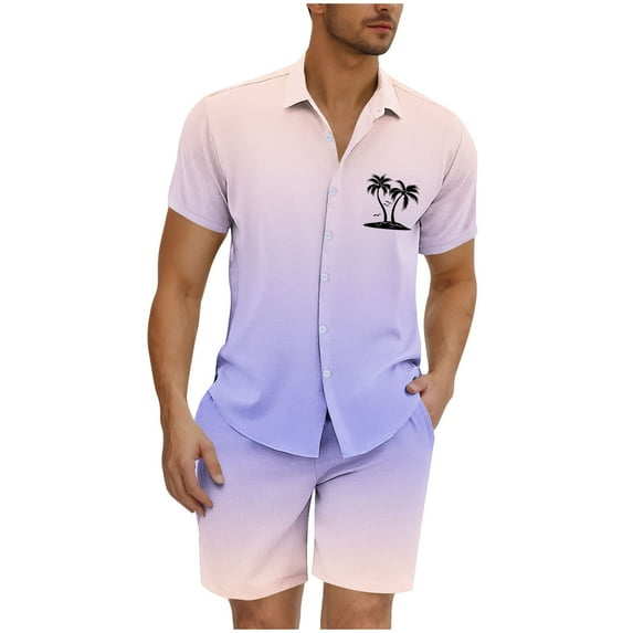 GERsome Mens Floral Hawaiian Outfits 2 Piece Button Down Short Sleeve Shirts and Shorts Sets S-3XL