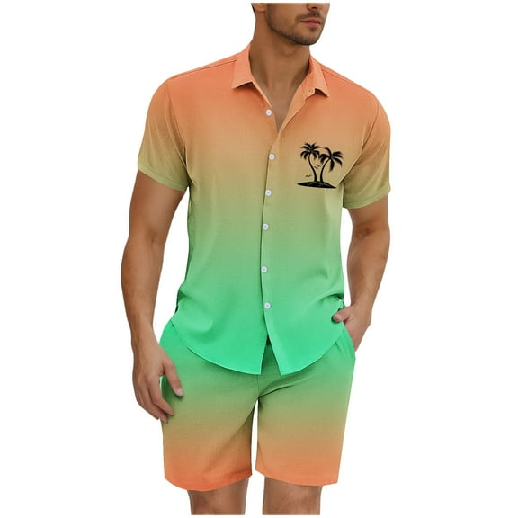 GERsome Mens Floral Hawaiian Outfits 2 Piece Button Down Short Sleeve Shirts and Shorts Sets S-3XL