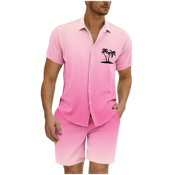 GERsome Mens Floral Hawaiian Outfits 2 Piece Button Down Short Sleeve Shirts and Shorts Sets S-3XL