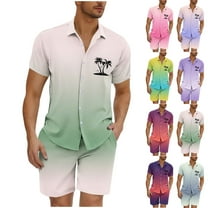 GERsome Mens Floral Hawaiian Outfits 2 Piece Button Down Short Sleeve Shirts and Shorts Sets S-3XL