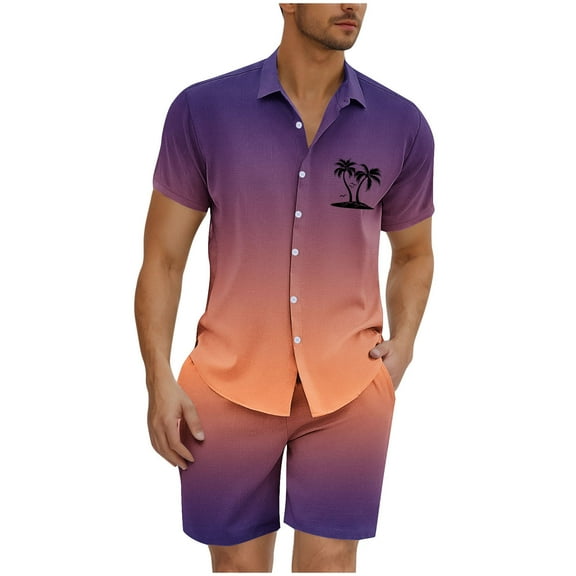 GERsome Mens Floral Hawaiian Outfits 2 Piece Button Down Short Sleeve Shirts and Shorts Sets S-3XL