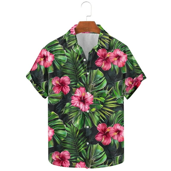 GERsome Mens Hawaiian Shirts Short Sleeve Floral Button Down Shirts Tropical Summer Beach Vacation Shirts S-5XL