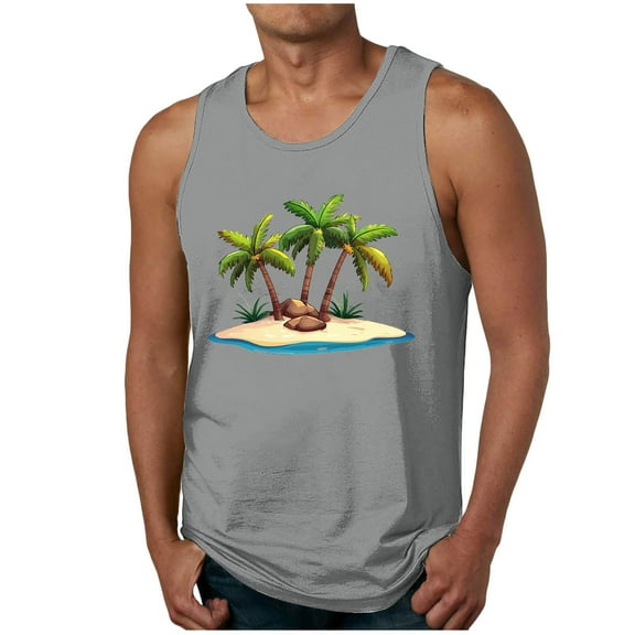 GERsome Mens Hawaiian Tank Tops Summer Beach Vacation Muscle Tee Graphic Crewneck Sleeveless T Shirts S-2XL