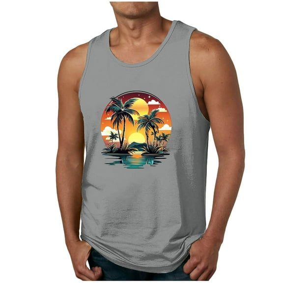 GERsome Mens Hawaiian Tank Tops Summer Beach Vacation Muscle Tee Graphic Crewneck Sleeveless T Shirts S-2XL