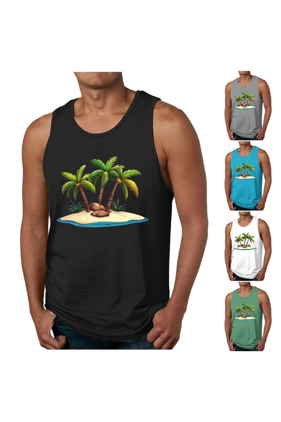 Mens Hawaiian Tank Tops Summer Beach Vacation Muscle Tee Graphic Crewneck Sleeveless T Shirts S-2XL