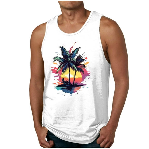 GERsome Mens Hawaiian Tank Tops Summer Beach Vacation Muscle Tee Graphic Crewneck Sleeveless T Shirts S-2XL