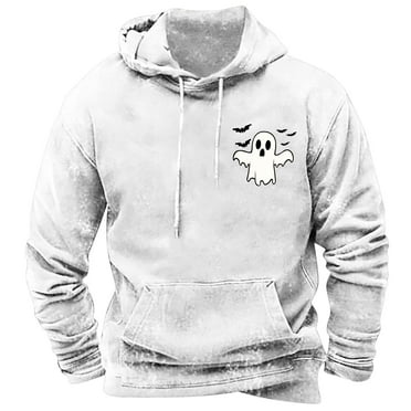 GERsome Mens Hoodies Halloween Ghosts Pullover Fleece Long Sleeve Sweatshirts Casual Drawstring Tops with Pocket M-3XL（White/M）