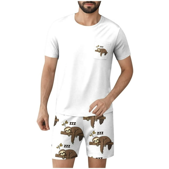 GERsome Mens Pajama Sets Short Sleeve Crewneck Tops and Shorts 2 Piece Lounge Sets Summer Soft Lightweight Nightwear M-3XL