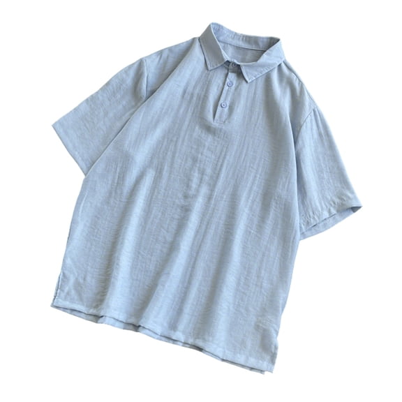 GERsome Mens Short Sleeve T-Shirts Collared V-Neck Cotton Linen Casual Summer Golf Pullover Tops, Light Blue Size L