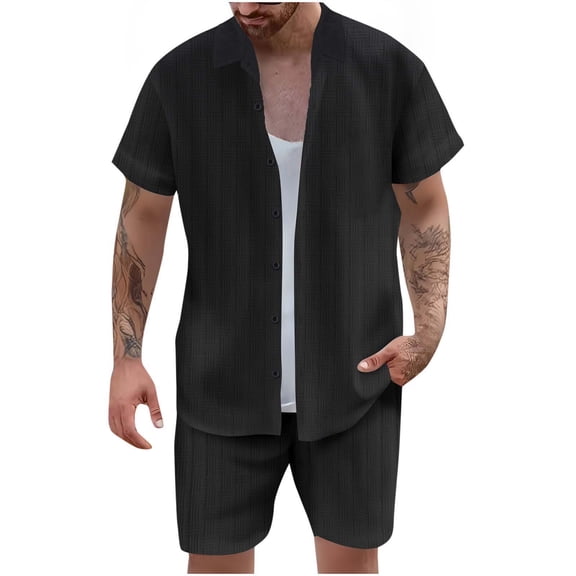 GERsome Mens Summer 2 Piece Outfits Short Sleeve Button Down Shirts and Shorts Lounge Matching Sets S-2XL