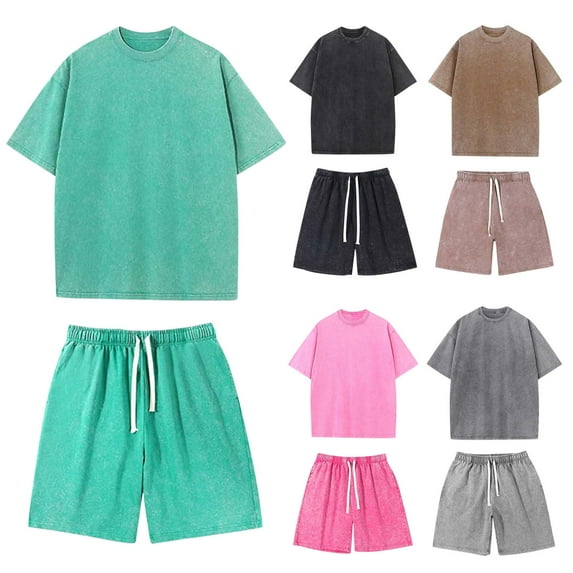 GERsome Mens Summer Outfits 2 Piece Short Sleeve Tops and Shorts Set Solid Color Crewneck Workout Tracksuits S-2XL