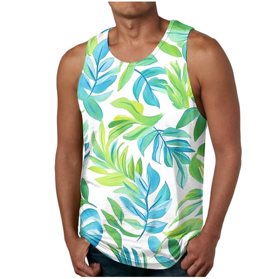 GERsome Mens Tank Tops Hawaiian Beach Summer Vacation Muscle Tee Graphic Crewneck Sleeveless T Shirts S-2XL