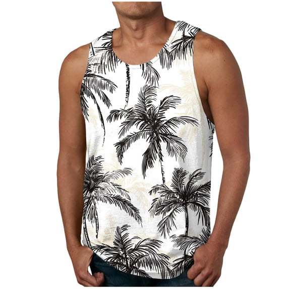GERsome Mens Tank Tops Hawaiian Beach Summer Vacation Muscle Tee Graphic Crewneck Sleeveless T Shirts S-2XL