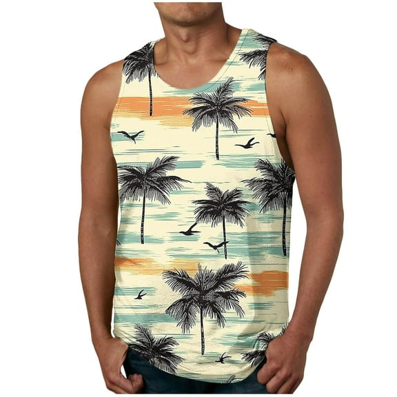 GERsome Mens Tank Tops Hawaiian Beach Summer Vacation Muscle Tee Graphic Crewneck Sleeveless T Shirts S-2XL