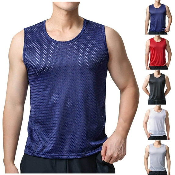 GERsome Mens Tank Tops Quick Dry Gym Sleeveless Muscle T Shirts Solid Color Crewneck Fitness Bodybuilding Tee L-5XL